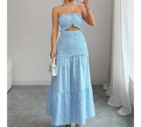 Abito midi elegante da donna con collo a canottiera plissettato per feste e raduni, set lungo a due pezzi con gonna lunga estiva per donne, completo da brunch per donne, completo da compleanno a due p