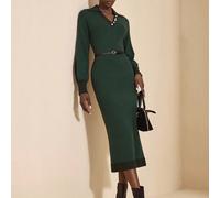 Abito midi elegante da donna con maniche a lanterna, colletto e bottoni, indossabile in autunno e inverno. Abito midi verde elegante e di lusso, collezione di abbigliamento di stile raffinato SHEIN X