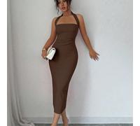 Abito midi elegante da donna in tinta unita, leggermente trasparente in tessuto chiaro, adatto per uso quotidiano, feste e occasioni di appuntamenti estivi L,M,S,XL,XS,XXLColore unicoTessuto in maglia