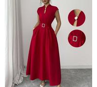 Abito midi elegante e casual da donna con un design romantico ispirato alla Sicilia francese, adatto per andare al lavoro, in vacanza, per il pomeriggio del tè, per la festa di San Valentino, con scol