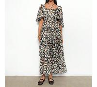 Abito midi in chiffon con schiena con smock a più strati stampato multicolore, scollo ad altalena, per vacanza e sole, modesto ed elegante, abito primaverile estivo per donna SHEIN X SNOW XUE GAO SHEI