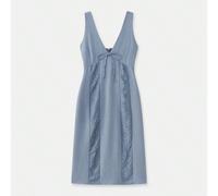 Abito midi in raso con scollo a V e pannelli laterali in pizzo, stile francese primaverile estivo alla parigina L,M,S,XL,XSA strisceTessuto intrecciato