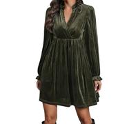 Abito Midi in Velluto da Donna con Scollo a V Manica Lunga Elastico Smockée Elegante Abito da Cocktail Abiti di Natale e Capodanno Costume per il ballo del Carnevale, verde scuro, L