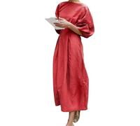 Abito Midi Primaverile da Donna con Scollo Rotondo e Vita Impero, Casual, Ampio e fluente, Elegante per L'Estate, Perfetto per Tutti i Giorni, Rosso, Taglia XX Large