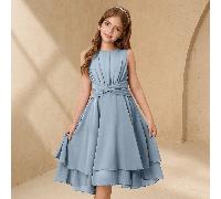 Abito midi senza maniche di colore lavanda, elegante e bello, per ragazze, adatto per feste, vacanze, ballo, matrimoni, compleanni e occasioni performative 8Y,9Y,10Y,11Y,12YColore unicoChiffon