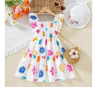 Abito midi senza maniche stampa completa coloratissima dopamina rosa per Il giorno dei bambini messicani per ragazze giovani, estate 6Y,7Y,4Y,5Y,3-4YFloreale,Piante,stampa dappertuttoTessuto intreccia