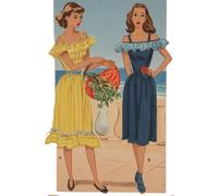 Abito Midi Vintage Anni '40 Con Maniche Off The Shoulder - Coppa=36” (91,4cm)