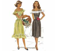 Abito Midi Vintage Anni '40 Con Maniche Off The Shoulder - Coppa=36” (91,4cm)