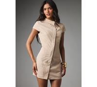 Abito mini aderente con colletto, maniche a cappuccio, pannello frontale asimmetrico diagonale e dettaglio di bottoni dorati, abbigliamento estivo da festa L,M,S,XL,XS,XXL,XXS,XXXL,XXXXLHalloweenTessu