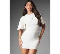 Abito mini aderente con maniche a farfalla arricciate, scollo a girocollo e maniche a volant, adatto per feste, serate fuori, estate e come ospite di matrimonio L,M,S,XL,XS,XXL,XXS,XXXL,XXXXLColore un