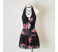 Abito mini aderente con stampa floreale, senza maniche, con fiocco al collo, in stile retrò Y2K, sexy e audace, adatto per festival musicali, vacanze, appuntamenti, uscite, feste, per la primavera/est