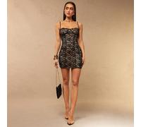 Abito mini aderente ed elegante in pizzo nero e fiori, adatto per damigella, matrimonio, vacanza al mare, festa elegante, appuntamento, festa del cocktail, San Valentino, serata tra ragazze, festa for