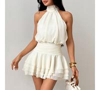 Abito mini bianco da donna con volant a strati e lacci, abito bianco, abito per compleanno, abito per la stagione dei matrimoni, abito per il ritorno a scuola, primavera/estate, abiti estivi da donna,