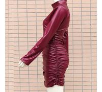 Abito Mini Bodycon In Pelle PU Donne Con Rouches E Collo A Rollo Con Spalline