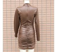 Abito Mini Bodycon In Pelle PU Donne Con Rouches E Collo A Rollo Con Spalline