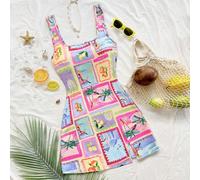 Abito mini casual da donna con stampa a tema vita marina, spacco laterale e schiena scoperta, adatto per vacanze, feste, spiaggia e outft estivi L,M,S,XL,XS,XXLTessuto in maglia