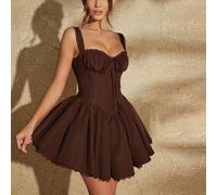 Abito mini con peplum, scollo a spaghetti arricciato, e inserti in pizzo a contrasto per le donne L,M,S,XL,XS,XXL,XXSColore unicoTessuto intrecciato