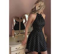 Abito mini da donna a pois con schiena scoperta, arricciato a torsione, spalline sottili, nero e bianco, stile vintage anni '70 e '60, elegante e romantico, per vacanze, feste e brunch estivi L,M,S,XL