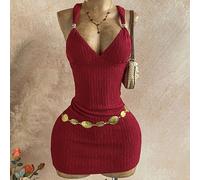 Abito mini da donna a tinta unita, senza schienale, con incrocio sottile e sexy, collo a canottiera L,M,S,XSColore unicoTessuto in maglia