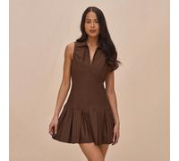Abito mini da donna con colletto, plissettato, senza maniche, carino, adatto per primavera/estate, negozio di libri, vacanza, spiaggia, Ibiza, uscite serali, compleanni L,M,S,XL,XSColore unicoTessuto