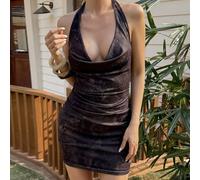 Abito mini da donna con scollo a V profondo, spalline sottili, schiena scoperta, adatto per festival musicali, San Valentino, matrimoni, casual, vacanze al mare, con stampa animalier leopardata, adere