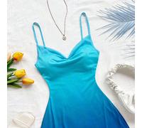 Abito mini da donna con spalline a spaghetti e scollo drappeggiato a gradiente, adatto per spiaggia, stile western, festival musicali, vacanze estive, stile bohémien L,M,S,XL,XS,XXL,XXS,XXXL,XXXXLstam