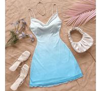 Abito mini da donna con spalline a spaghetti e scollo drappeggiato a gradiente, adatto per spiaggia, stile western, festival musicali, vacanze estive, stile bohémien L,M,S,XL,XS,XXL,XXS,XXXL,XXXXLTess