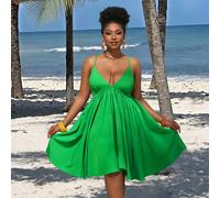 Abito mini da donna oversize versatile e casual per la primavera e l'estate 2025, con spalline a spaghetti e orlo asimmetrico sexy 0XL,1XL,2XL,3XLColore unicoTessuto intrecciato