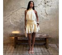 Abito mini da donna primavera/estate giallo pallido con spalline annodate e volant a strati, abito giallo, abito per compleanno, abito per stagione dei matrimoni, abito per il ritorno a scuola L,M,S,X