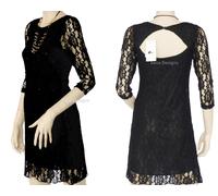 Abito Mini Da Festa Top In Pizzo Nero Con Perline E Paillettes A Maniche 3/4