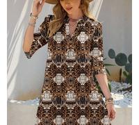 Abito mini da vacanza con scollo a V e maniche a campana, stampa leopardata, abito con stampa leopardata, abito stampato con maniche 3/4, abito da donna, abito con stampa animale SHEIN X Shutterstock
