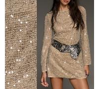 Abito mini elegante da donna per tutte le stagioni con maniche a campana, scollo a barca, paillettes e vita aderente, sexy stile Y2K Millennium per festival musicali e vacanze al mare L,M,S,XSStampa C