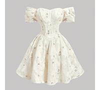 Abito mini estivo elegante da donna bianco con spalle scoperte, volant e ricamo floreale, abito milkmaid di lusso con paillettes per festa di compleanno, laurea e ospite di matrimonio L,M,S,XL,XS,XXL,