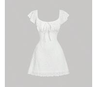 Abito mini in pizzo bianco lavorato a maglia per donne, abito babydoll da vacanza, abbigliamento boho per donne, outfit estivi per donne L,M,S,XL,XS,XXL,XXS,XXXL,XXXXLTessuto in maglia