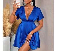 Abito mini in raso blu con scollo a V di Amarilo, perfetto per feste sexy, gala eleganti, raduni festivi, celebrazioni e l'ultima stagione primaverile, estiva, autunnale e invernale L,M,S,XLColore uni