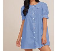 Abito mini in stile boho cowgirl con colletto arricciato in garza di cotone 100%, maniche corte a palloncino e chiusura con bottoni, adatto per vacanze, rodeo di Nashville o brunch carini L,M,S,XL,XSC