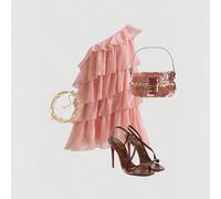 Abito mini in stile retrò a-line in chiffon tinta unita, stile a torta a più strati, adatto per il ritorno a scuola L,M,S,XLColore unicoTessuto intrecciato