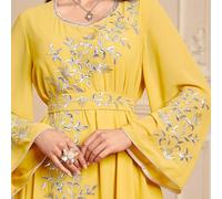 Abito modesto con scollo a V, maniche lunghe, cintura e paillettes, adatto per le donne musulmane durante le festività di Eid, stile kebaya L,M,XL,XXLBaroccoTessuto intrecciato