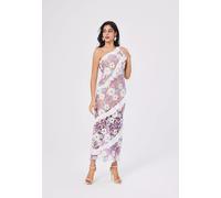 Abito Monospalla Pizzo Floreale Cerimonia Rosa Romantico Elegante CF47154