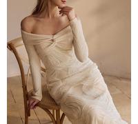 Abito monospalla, tessuto romantico ed elegante con texture, dettaglio a nodo, manica lunga, vita segnata, abito grazioso e da signora L,M,S,XSColore unicoTessuto in maglia