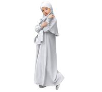 Abito musulmano Abaya per bambine con preghiera islamica Abaya a maniche lunghe cardigan caftano maxi abiti Ramadan Dubai Eid vestiti, bianco, 5-6 Anni