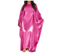 Abito musulmano da donna in raso, abaya, islam, musulmano, maniche a pipistrello, elegante, tinta unita, lungo, da preghiera, caftano, ramadan, abbigliamento da ballo, festival, Colore: rosso, Taglia