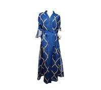 Abito Musulmano for Donna Arabo Saudita Kaftan Abaya Motivo a Righe Elegante Abito in Poliestere con Vita Elegante (Color : Blu, Size : M)