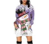 Abito Natale da donna: con cappuccio invernale, abito da camicetta, abito di Natale, mini abiti di Natale, maglione da donna, a maniche lunghe, per il tempo libero, stampa floreale