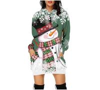 Abito Natale da donna: con cappuccio invernale, abito da camicetta, abito di Natale, mini abiti di Natale, maglione da donna, a maniche lunghe, per il tempo libero, stampa floreale