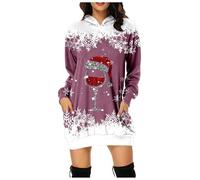 Abito Natale Donna- Abito Natalizie Felpa con Cappuccio Taglie Forti Abiti Felpa Maglie Lunga Stampate Natalizi Costumi di Donna Natale Babbo Mini Abito Invernale Pullover Regalo di Natale