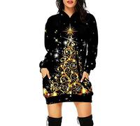 Abito Natale Donna Felpe Natalizie con Cappuccio Manica Lunga Maglione da Famiglia Taglie Forti Mini Abito Lunga Sweatshirt con Tasche Hoodie Mini Abiti Natale Abito Donna Natalizio