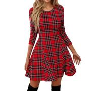 Abito Natale Donna Invernale,Abito Donna Casual Elegante con A Quadri retrò E Maniche Lunghe per Un Femminile E Moderno in Stile