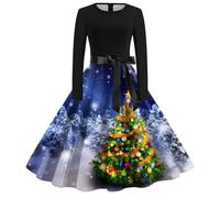 Abito Natale Donna Invernali,Abito Donna con Scollo A O E Maniche Lunghe per Eventi Serali E Occasioni Speciali con Stile Anni Cinquanta Elegante Tocco
