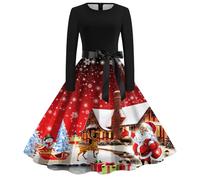 Abito Natale Donna Invernali,Abito Donna con Scollo A O E Maniche Lunghe per Eventi Serali E Occasioni Speciali con Stile Anni Cinquanta Elegante Tocco